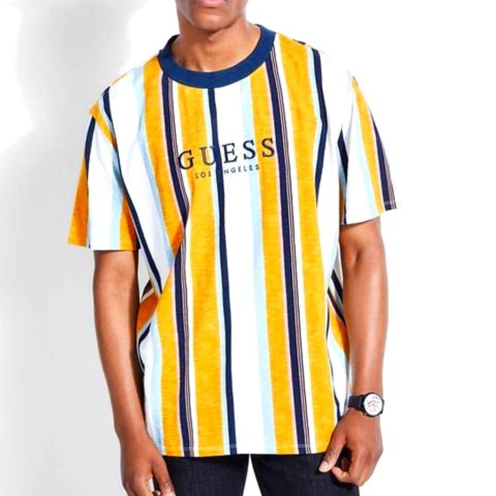 GUESS (Size L) Multi-Color Yellow Striped T-Shirt